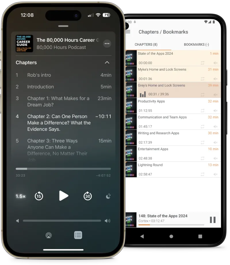 Two example screenshots of podcast apps displaying a list of chapters